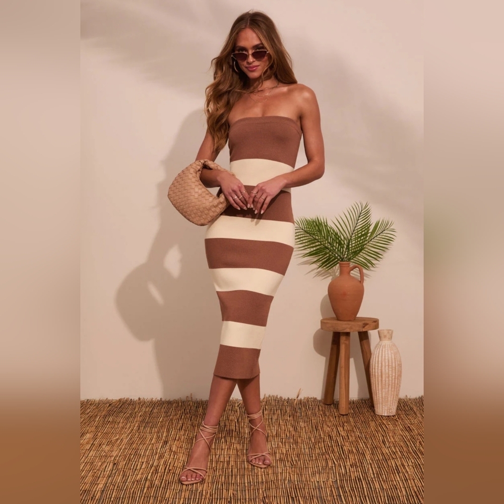 Le Lis Wine & Taupe Strapless Bodycon Dress With Back Slit- Cocktail